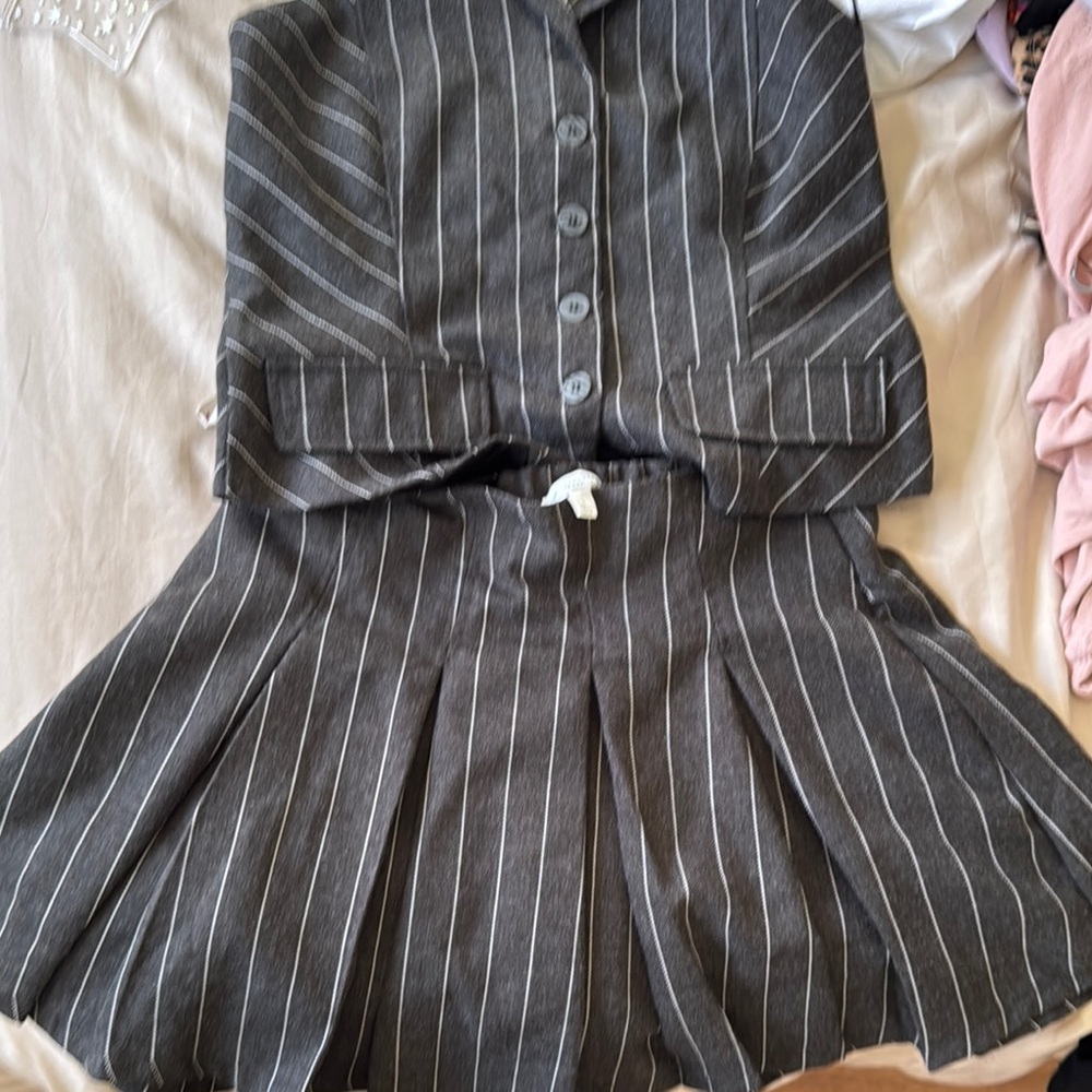 Gray Pinstripe Skirt and Blazer Set